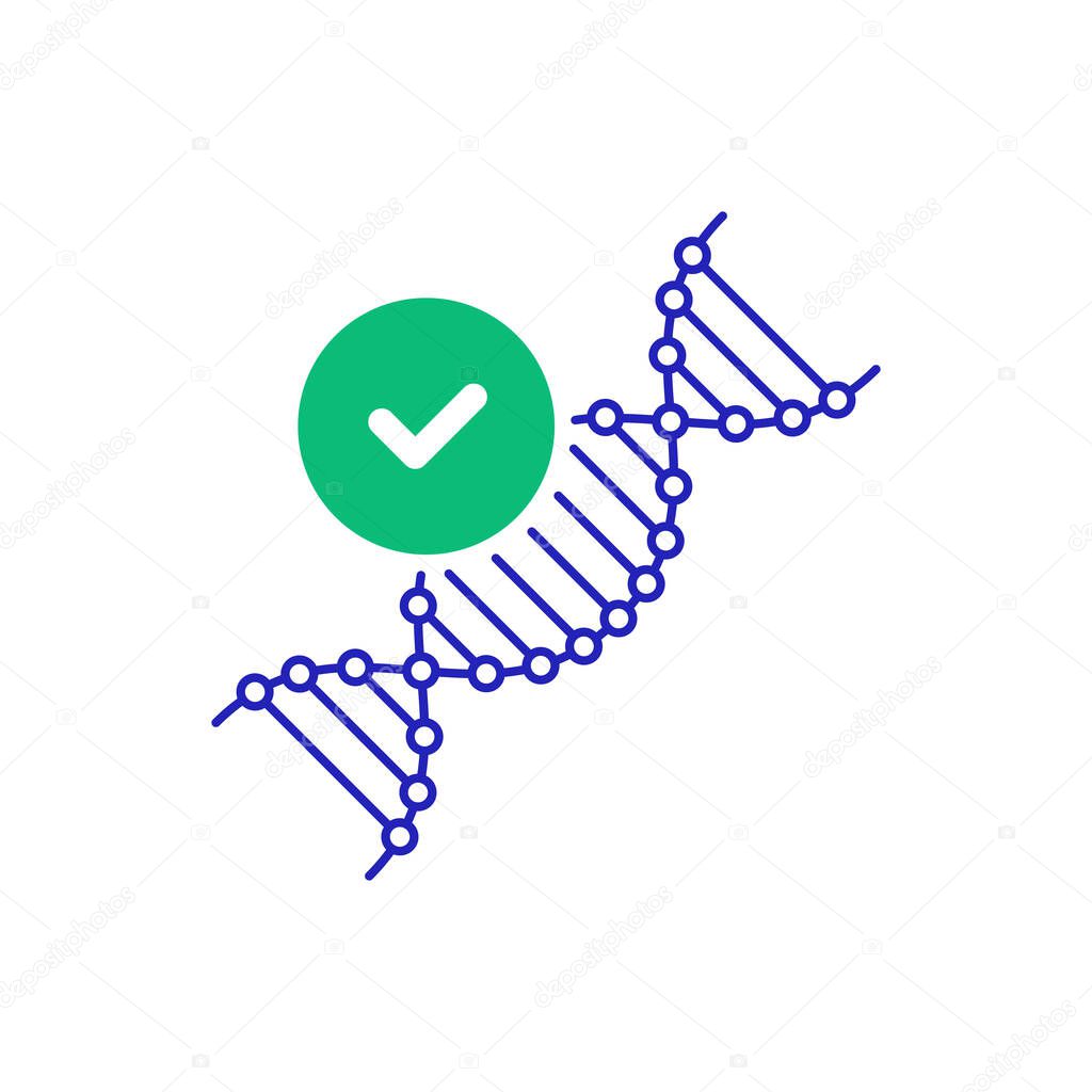 Approved genetic test with dna helix icon. human life evolution or cell structure and chemistry model deoxyribonucleic acid or biochemistry technology in medical. design outline element for graphic