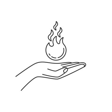 Doğrusal eli ve alevi olan inanç simgesi. Kilokalorileri yak ya da şenlik ateşiyle kol silueti gibi doğru yolu bul. İnsan hayır kurumu veya grafik tasarımı için bağış konsepti veya basit web ögesi özeti