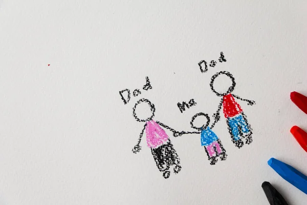 drawing Two men and children in family Same-sex marriage and adoption, homosexual gay man couple.