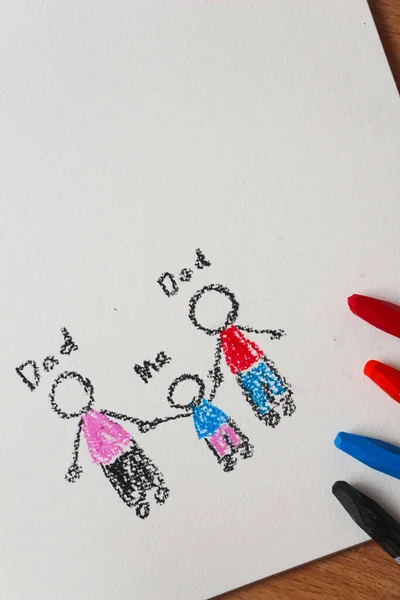 Teckning Två Män Och Barn Familjen Samkönade Äktenskap Och Adoption — Stockfoto