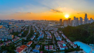 Pazhou İş Bölgesi, Guangzhou 'daki binaların hava manzarası..