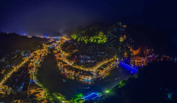 Нічний Вид Стародавнє Місто Чженьюань Префектурі Ціандун Гуйчжоу Китай — стокове фото