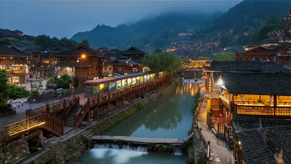 stock image The scenery of Xijiang Qianhu Miao Village in Qiandongnan Prefecture, Guizhou, China.