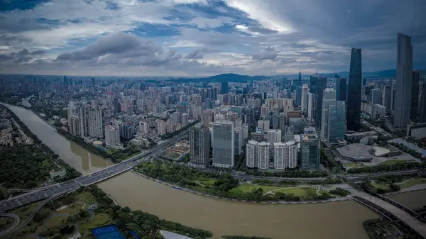 Вид Воздуха Здания Делового Района Пачжоу Гуанчжоу — стоковое фото
