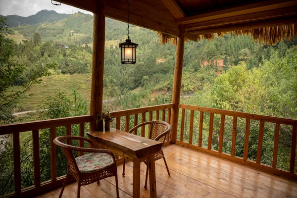 stock image The scenery of a guesthouse in Jiabang Terraced Fields, Jiang County, Guizhou, China.