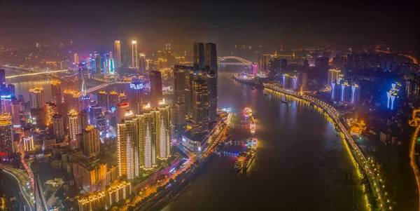 Flygfoto Över Skymningen Och Nattscener Chongqing Bergsstad Kina — Stockfoto