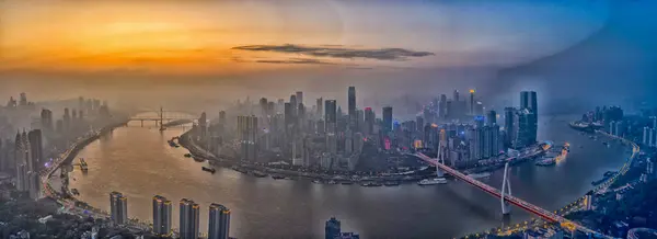 Veduta Aerea Del Crepuscolo Scene Notturne Chongqing Una Città Montagna — Foto Stock