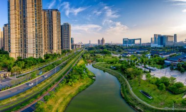 Guangzhou, Çin 'in havadan görünüşü.