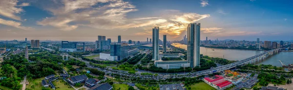 Letecký Pohled Soumrak Scenérie Pazhou Obchodní Čtvrti Guangzhou Čína — Stock fotografie