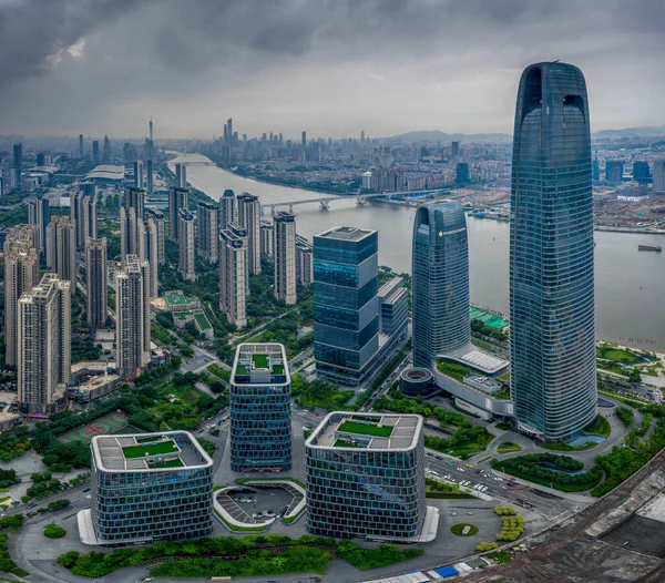 Vista Aérea Los Edificios Distrito Financiero Pazhou Guangzhou — Foto de Stock