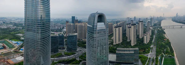 Légi Felvétel Épületekről Pazhou Üzleti Negyedben Guangzhou — Stock Fotó