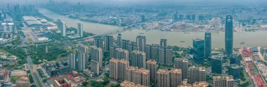 Pazhou İş Bölgesi, Guangzhou 'daki binaların hava manzarası..