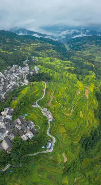 The scenic view of Jiabang Terraces in Qiandongnan, Guizhou, China.