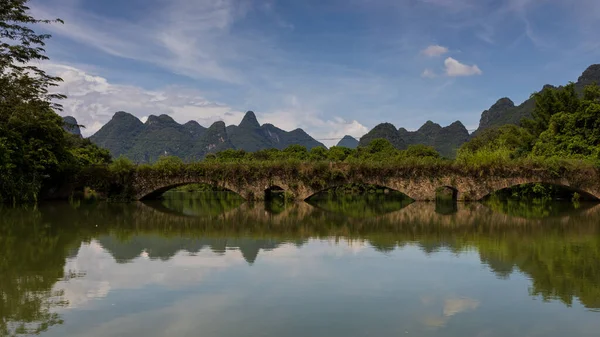 Scenario Tramonto Della Contea Daxin Guangxi Cina Con Cime Foreste — Foto Stock