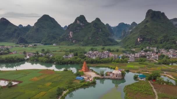 Захоплення Аерофотознімків Різних Ландшафтів Провінції Гуансі Китай 2022 Році Включаючи — стокове відео