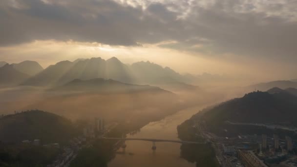 Fånga Flygbilder Olika Landskap Guangxi Provinsen Kina 2022 Inklusive Floder — Stockvideo