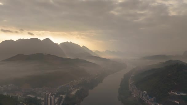 Fånga Flygbilder Olika Landskap Guangxi Provinsen Kina 2022 Inklusive Floder — Stockvideo