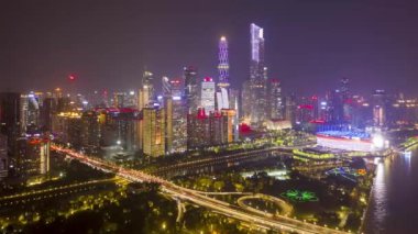 Guangzhou 'nun 2019-20 yıllarındaki modern şehir manzarasının gecikmiş hava fotoğrafları arasında köprüler, rıhtımlar ve binalar da yer alıyor..