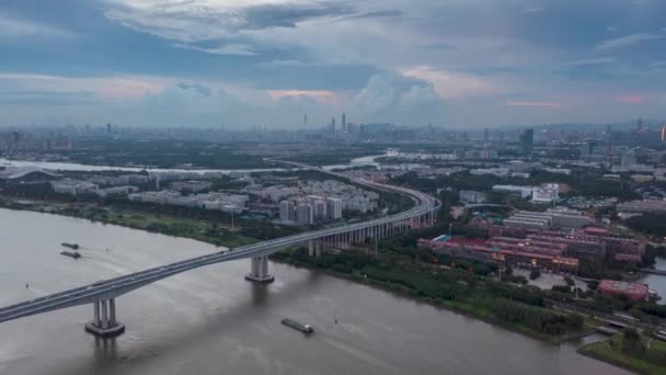 Imagens Aéreas Paisagem Urbana Moderna Guangzhou 2021 2022 Incluindo Pontes — Vídeo de Stock