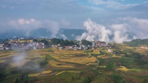 デュシャン郡 チアナン ギゼウ 高山プランタスを含む中国のユニークな山岳風景の航空写真 — ストック動画