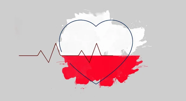 Serce Białym Czerwonym Tle Bicie Serca Kardiograf Serce Bije Ukrainie — Zdjęcie stockowe