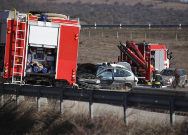 İhtiman, Bulgaristan - 15 Şubat 2024: Bulgaristan A1 karayolunda 15 Şubat 2024 