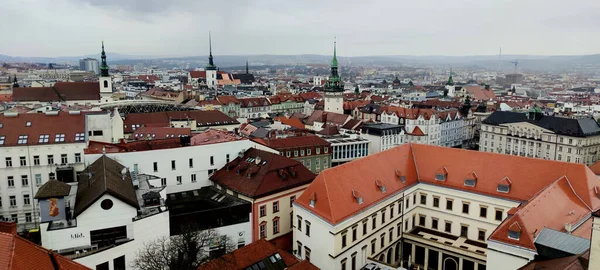 Brno 'nun St. Peter ve Paul Katedrali' nin gözlem kulesinden görüntüsü, yaz günü, fotoğraf.