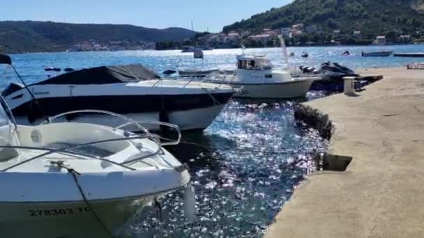 Schiffe Ankern Der Küste Kroatiens Split — Stockvideo
