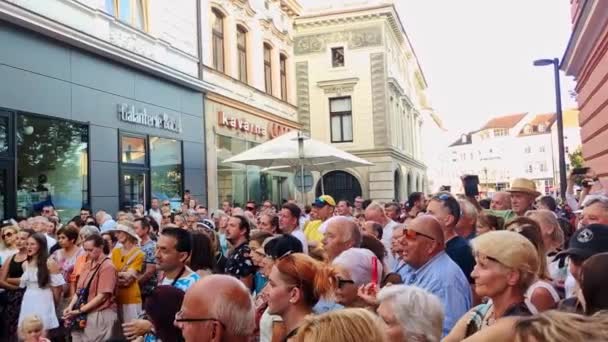 Uherske Hradiste República Checa 2023 Pessoas Ouvindo Música Dulcimer Banda — Vídeo de Stock