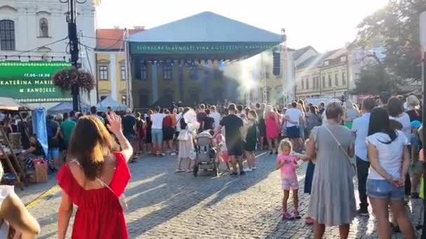 Uherské Hradiště 2023 Lidé Stojí Pod Pódiem Poslouchají Kapelu Pozadí — Stock video