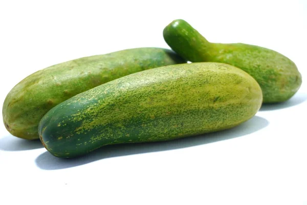 Green Ripe Fresh Cucumbers Isolated White Background — Stock Photo, Image