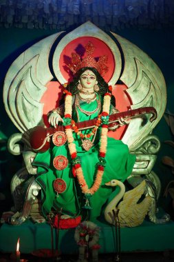 Saraswati Devi. Hindu goddess Saraswati idol.