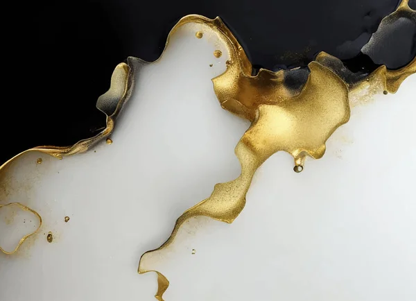 Luxusní Abstraktní Fluidní Malířství Technice Alkoholového Inkoustu Směs Černých Zlatých — Stockový vektor