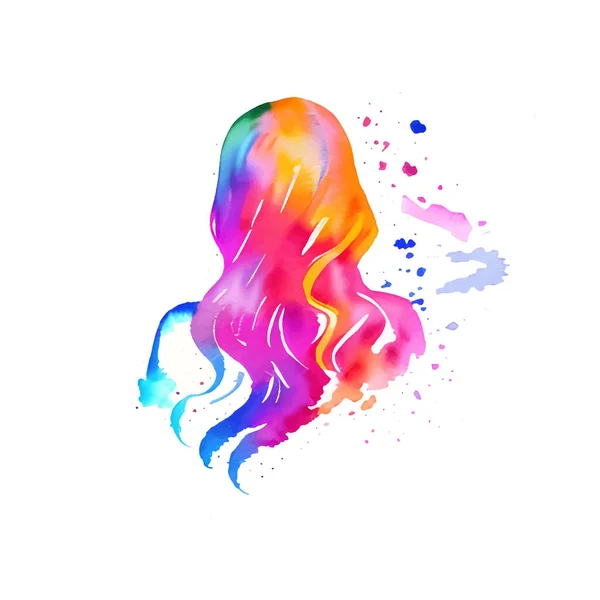 Femme Avec Beaux Cheveux Dos Aquarelle Peinture Ilustration — Image vectorielle
