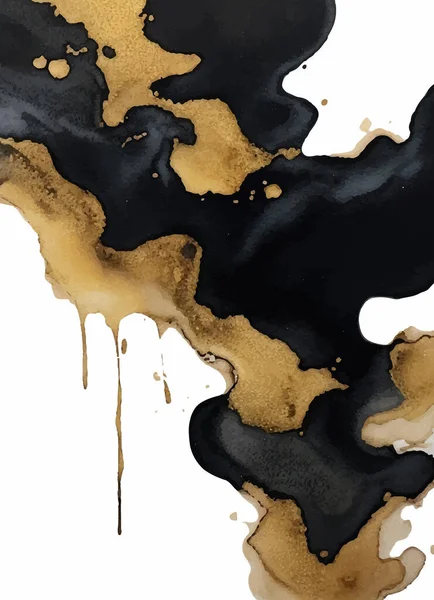 Black Gold Alcohol Ink Fluid Art Inglés Pintura Fluida Abstracta — Archivo Imágenes Vectoriales