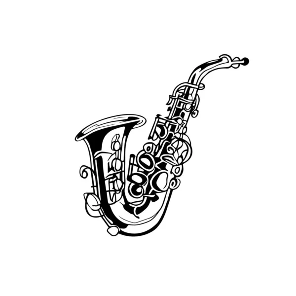 Saxofón Instrumento Musical Ilustración Vectores Contorno — Vector de stock