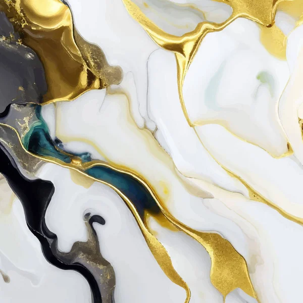 Luxuriöse Abstrakte Fluidmalerei Alkohol Tusche Technik Glühende Goldene Adern Zartes — Stockvektor