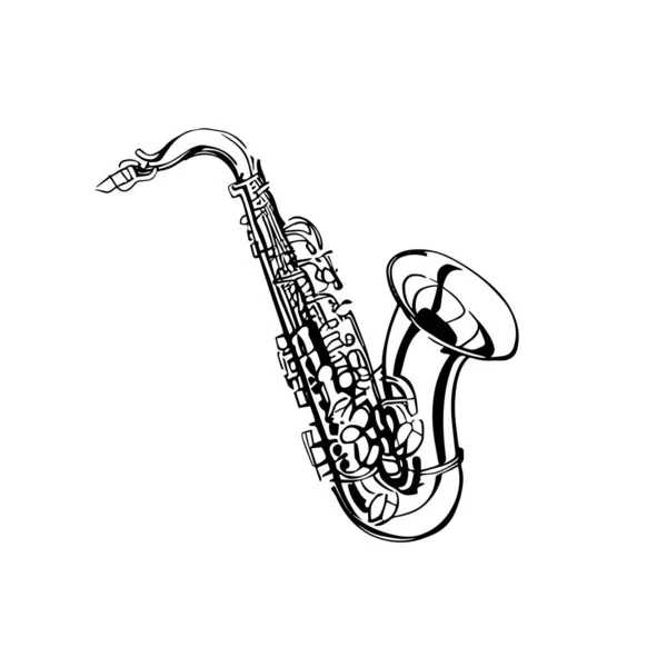 Saksafon, müzik aleti, kontur vektör çizimi