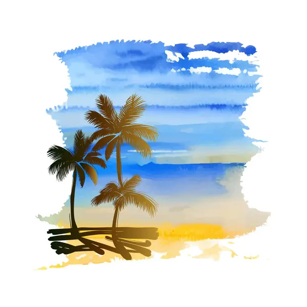 Tropischer Strand Vektor Meer Palmen Strand — Stockvektor