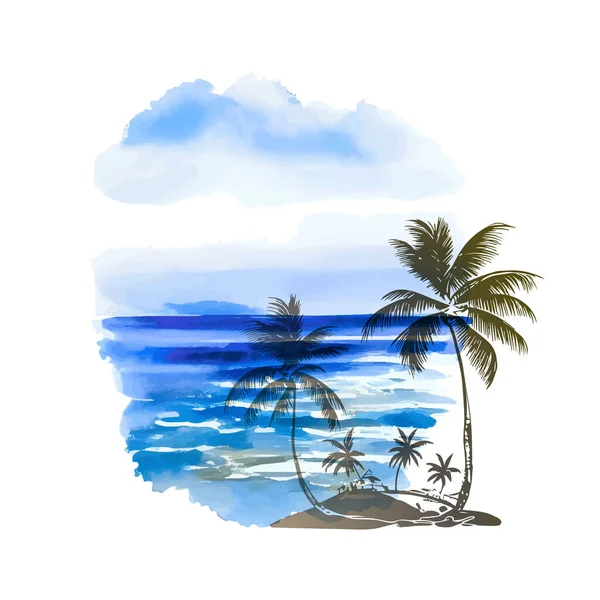 Tropikalna Plaża Vector Morze Palmy Plaża — Wektor stockowy