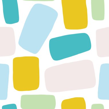 Farklı dikdörtgenlere sahip soyut dikişsiz doku. El çizimi şekilli vektör geometrik desen. Çok renkli arkaplan