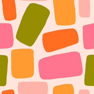 Farklı dikdörtgenlere sahip soyut dikişsiz doku. El çizimi şekilli vektör geometrik desen. Çok renkli arkaplan