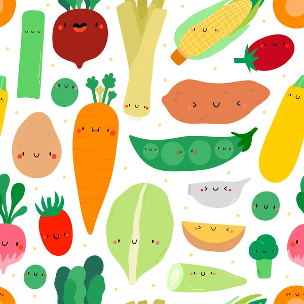 Cute Fresh Vegetables Seamless Pattern Healthy Food Vector Texture Leek — Stock Vector