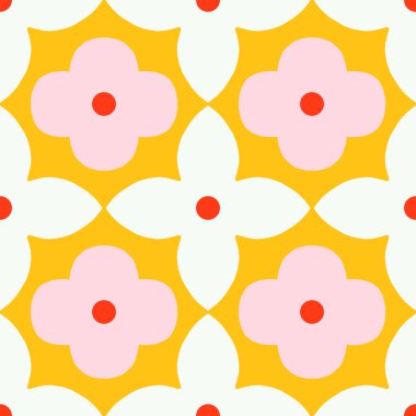 Abstract floral seamless pattern in retro style. Mid century modern vector texture with simple flowers. Beautiful floral tile background.