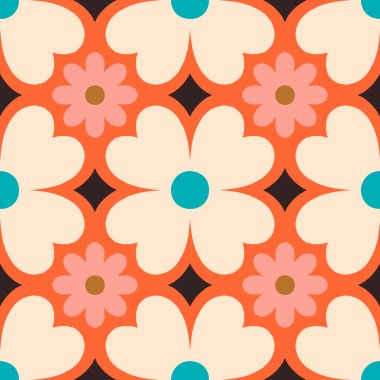 Beautiful seamless texture in retro style. Abstract floral tile in retro style. Colorful vector background with simple flowers. Floral tile pattern.