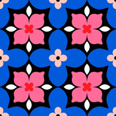 Seamless floral tile in retro style. Abstract texture with flowers and leaves. Beautiful tiled background 