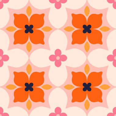Seamless floral tile in retro style. Abstract texture with flowers and leaves. Beautiful tiled background 
