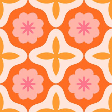 Beautiful repetitive floral tile. Vector seamless pattern with abstract shapes and flowers. Modern tile background