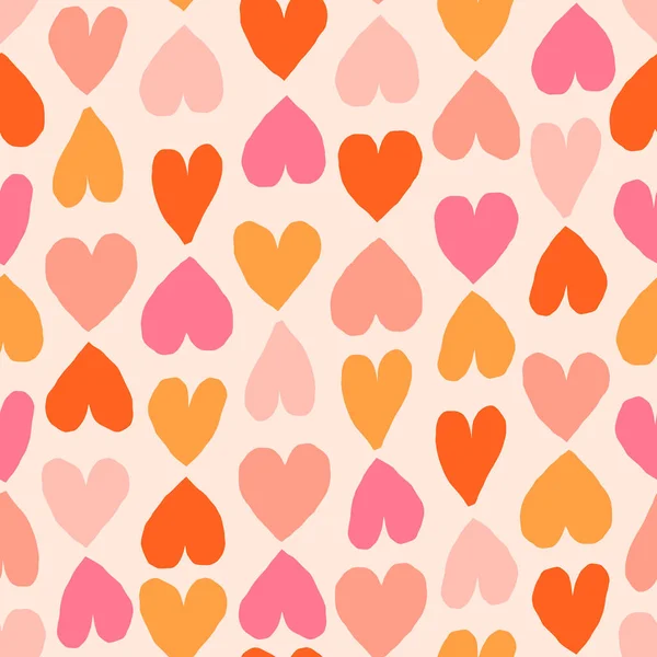 色の心とシームレスなロマンチックなパターン シームレスな心の質感 バレンタインデーの背景 — ストックベクタ
