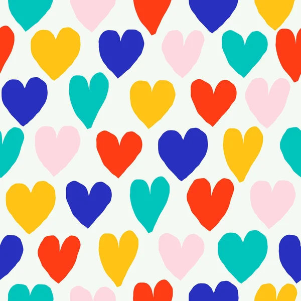 Krásná Bezešvá Textura Různými Srdci Romantická Vektorová Textura Barevným Srdcem — Stockový vektor
